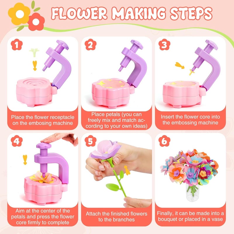 ZuxZuce Fabric Flower Bouquets Toys, Arts and Crafts Activity Kit for Kids Ages 3-12, DIY Flower Craft Kits for Toddler, Educational Activity Preschool Birthday Gifts for 3 4 5 6 7 8 9 10+ Year Old Girls - Image 3